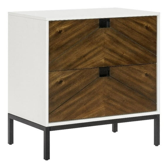 Jem 30 Inch Nightstand- 2 Drawers- Pocket Handles- Brown and White Wood
