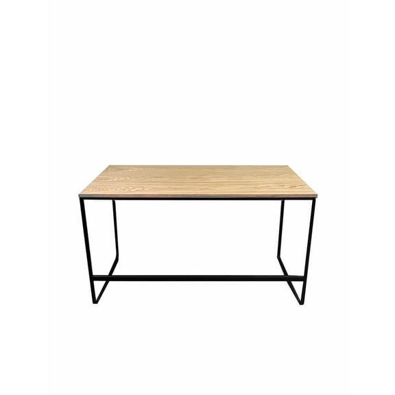 Benjara Evon 47" Office Desk- Natural Brown Wood Top- Open Base- Black Metal