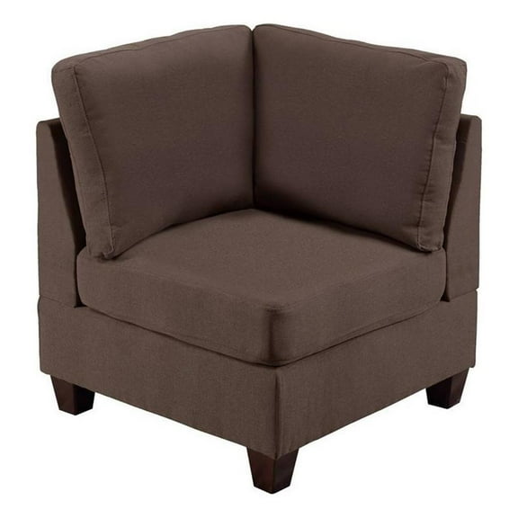 Remy 32 Inch Modular Corner Sofa Chair- Soft Brown Chenille- Solid Wood