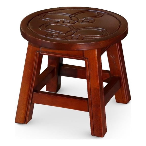 Benjara Sidi 11" Step Stool Footrest- Wood Butterfly Print- Round- Cherry