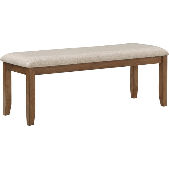 Benjara Nil 49 Inch Bench, Beige Polyester Upholstered Seat, Cherry Brown Wood