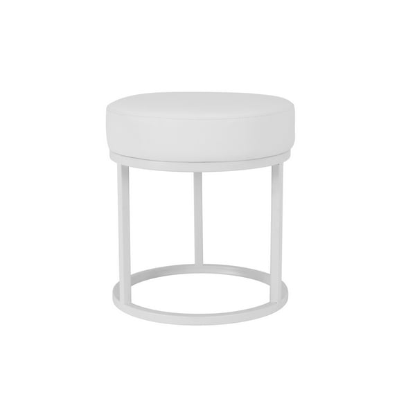 Tane 18 Inch Modern Accent Stool, Round Padded White Faux Leather Seat