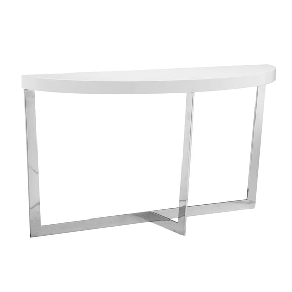 Benjara Tini 55" Console Table- Oval Top- Chrome Frame- Sleek White Finish