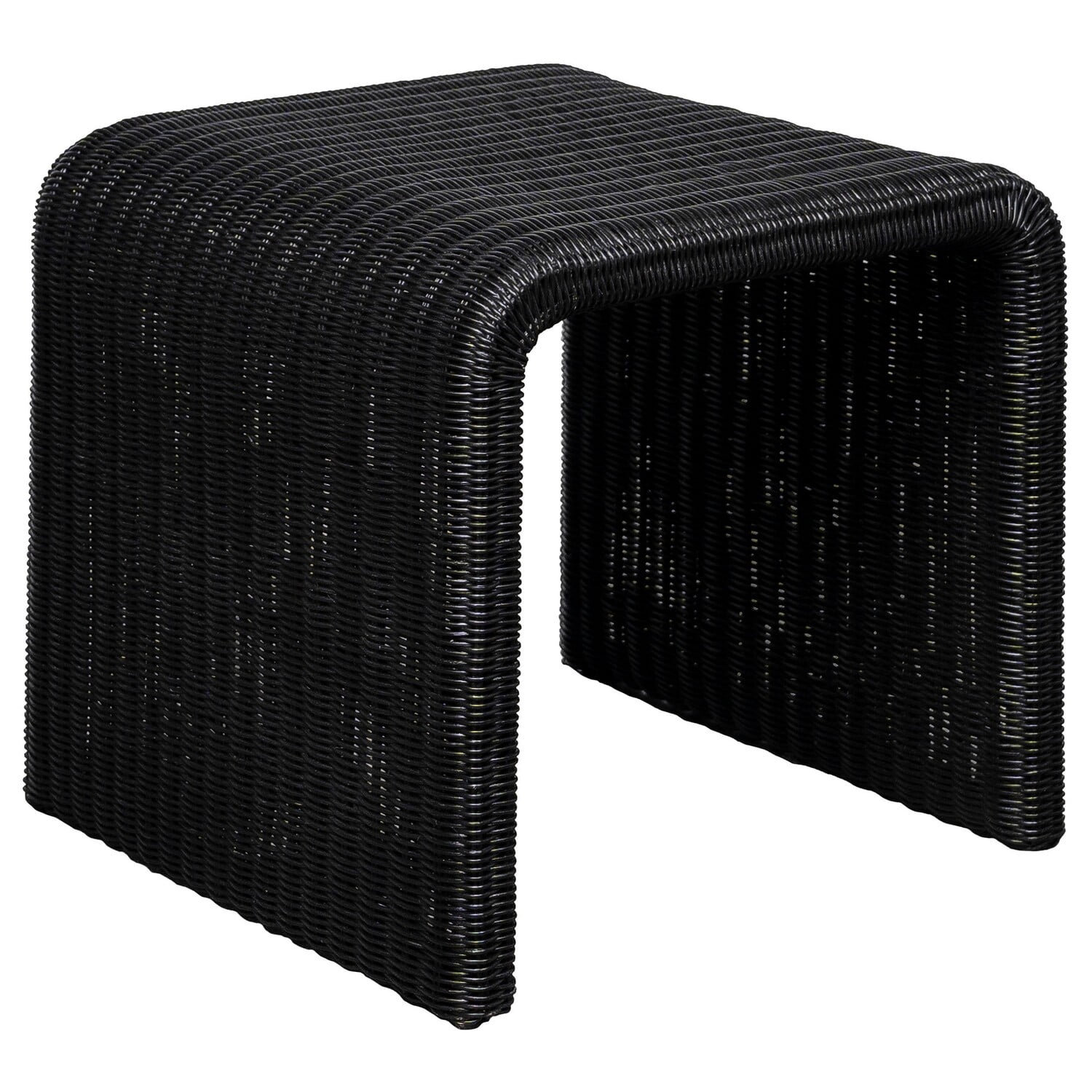Gigi 22 Inch Side End Table- Black Woven Rattan- Square Waterfall Edges ...