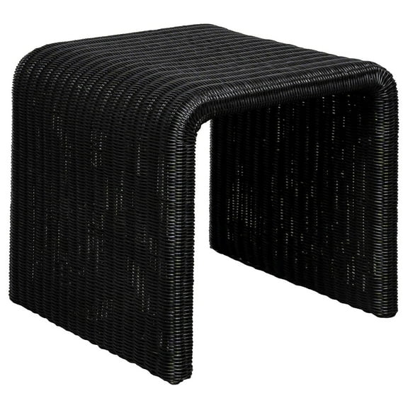 Gigi 22 Inch Side End Table- Black Woven Rattan- Square Waterfall Edges