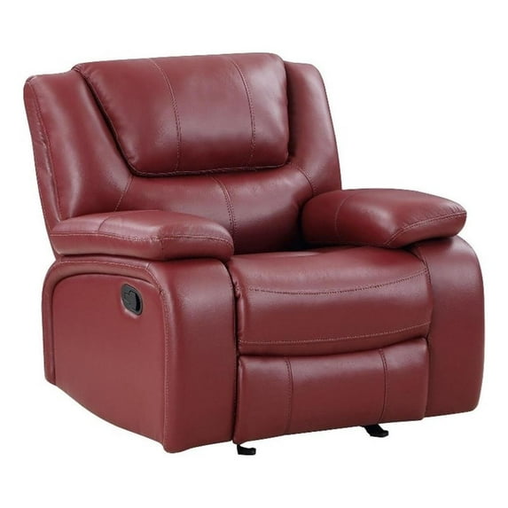 Mila 38 Inch Manual Recliner Accent Sofa Chair, Red Faux Leather, Wood