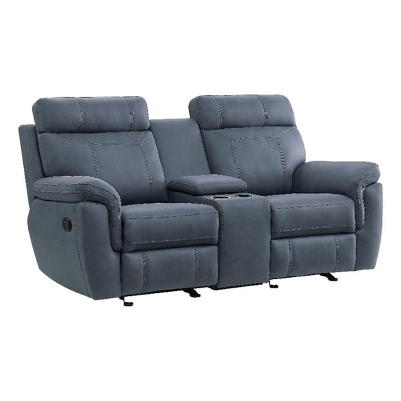 Clif 76 Inch Manual Glider Reclining Loveseat- Solid Wood- Blue Microfiber