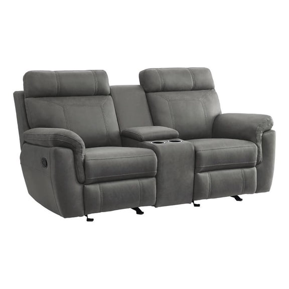 Clif 76 Inch Manual Glider Reclining Loveseat- Solid Wood- Gray Microfiber