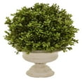 thumbnail image 1 of Benjara 15 Inch Faux Boxwood Topiary Plant in Urn Pedestal Pot, Off White Planter, 1 of 5