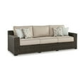 thumbnail image 1 of Waga 97 Inch Outdoor Sofa, 4 Throw Pillows, Brown Resin Wicker, Beige, 1 of 5