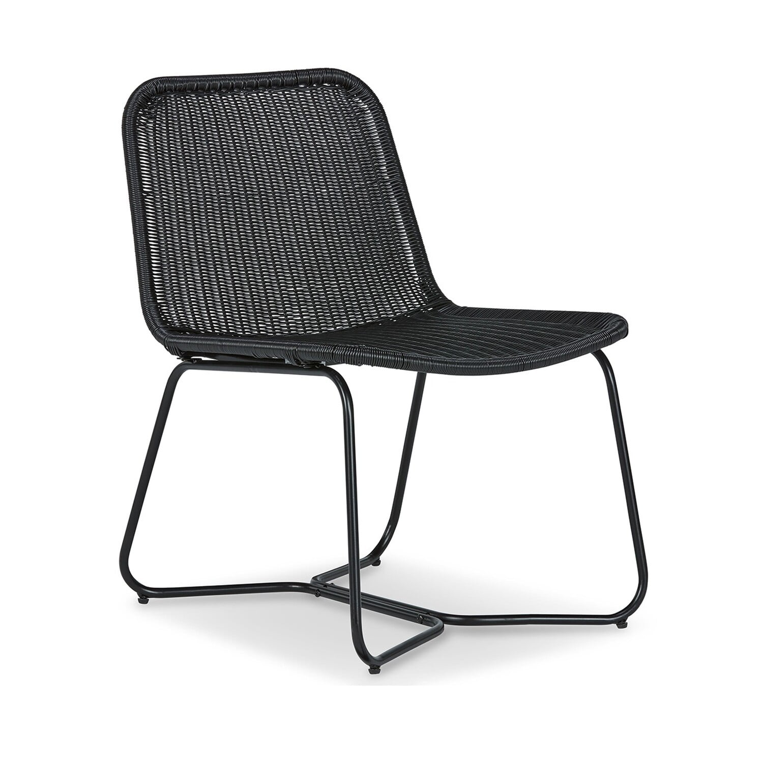 Black Wicker Armless Accent Chair with Metal Base