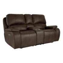 Benjara Talo 79" Console Power Recliner Loveseat- Cupholders Brown Faux Leather