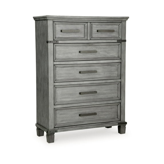 Zac 57 Inch Tall Dresser Chest, 5 Drawers, Metal Accents, Light Gray