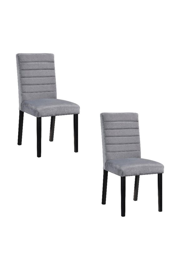 Andy 18 Inch Side Dining Chairs Set of 2- Channel Tufted Gray Velvet- Black Wood