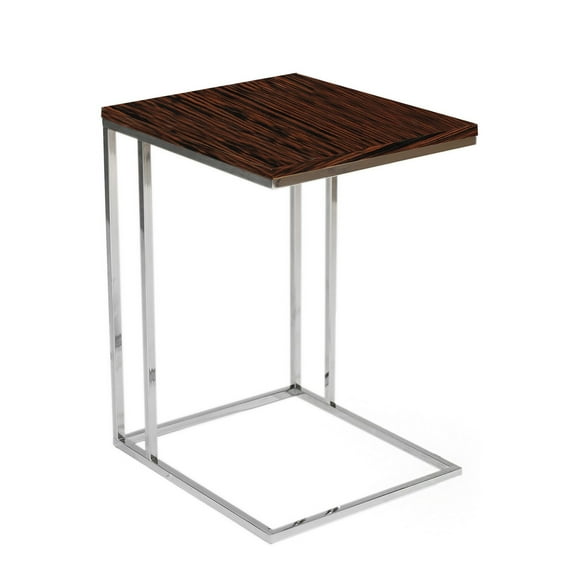 Benjara Zen 23" Side Table- Rectangular Tray Top- C Shape Chrome- Ebony Brown