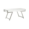 thumbnail image 1 of Benjara 63 Inch Office Desk with a Drawer, White Gloss Finish, Chrome Metal Frame, 1 of 5
