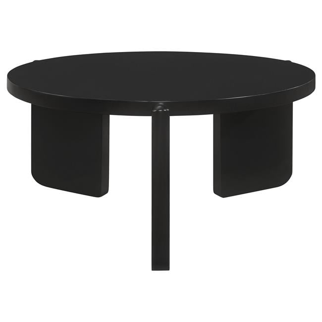 Kiya 39 Inch Black Solid Wood Round Coffee Table with Panel Legs
