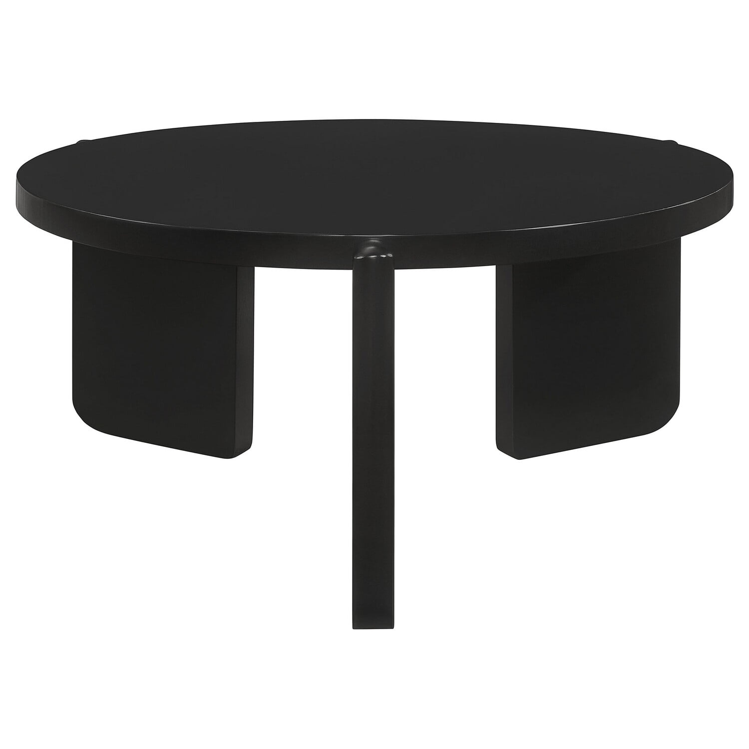 Kiya 39 Inch Black Solid Wood Round Coffee Table with Panel Legs