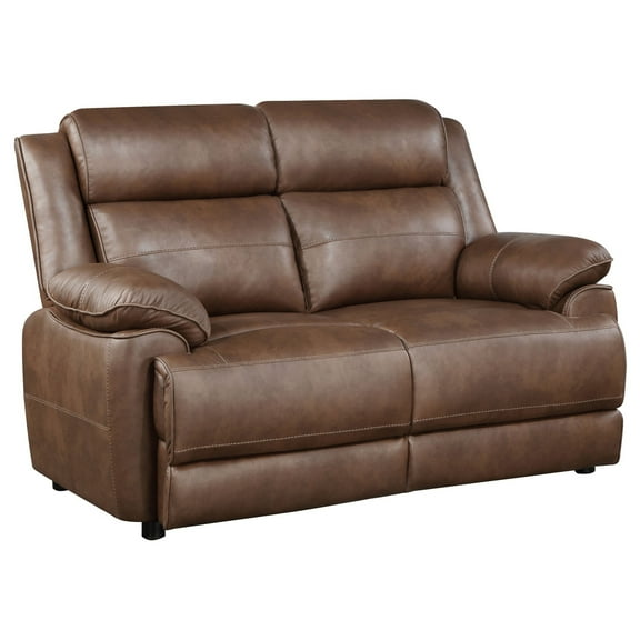 Ellen Loveseat, Brown Faux Leather, Foam Cushions, Pillow Top Arms, 63 Inch