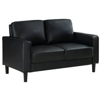 Rumi Loveseat, Black Faux Leather, Modern Track Style Arms, Foam, 54 Inch