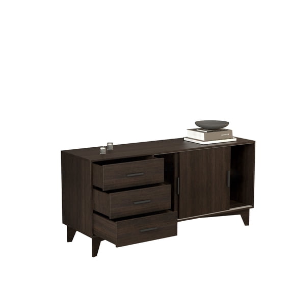 Keay 60 Inch TV Entertainment Console, Sliding Doors, 3 Drawers, Brown