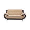 thumbnail image 1 of Benjara BM319236 67 in. Diana 2 Tone Brown & Beige Genuine Leather Chrome Pillow Arms Loveseat, 1 of 6
