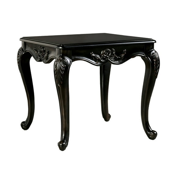 Roche Side End Table- 29 Inch- Classic Cabriole Legs- Dark Brown Solid Wood