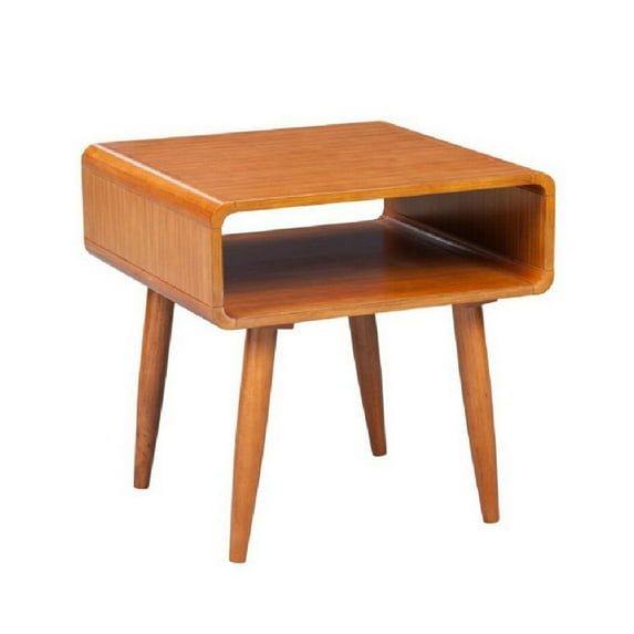 Benjara BM61475 Rectangular Wooden End Table with Open Shelf & Splayed Legs - Brown