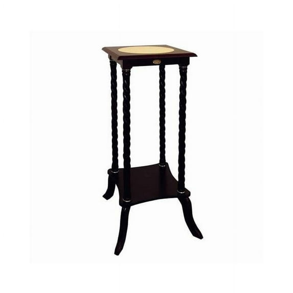 Benjara BM94706 Square Wooden Flower Stand with Bottom Shelf and Curved Legs, Brown