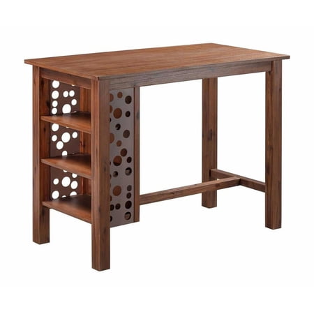Bada 47 Inch Rectangular Bar Table with 3 Shelves and Metal Accents Brown