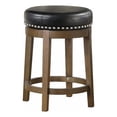 thumbnail image 1 of Bara 25 Inch Swivel Counter Stool- Black Round Faux Leather- Brown- Set of 2, 1 of 6