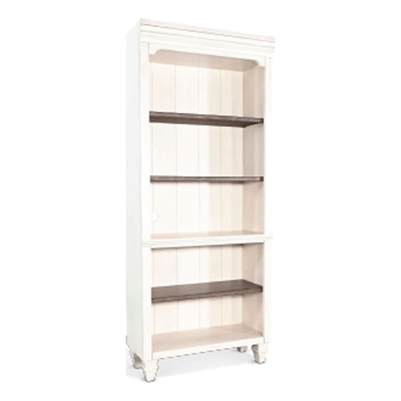 Benjara Barnie Bookcase with 5 Open Shelves- Brown White Mahogany Wood