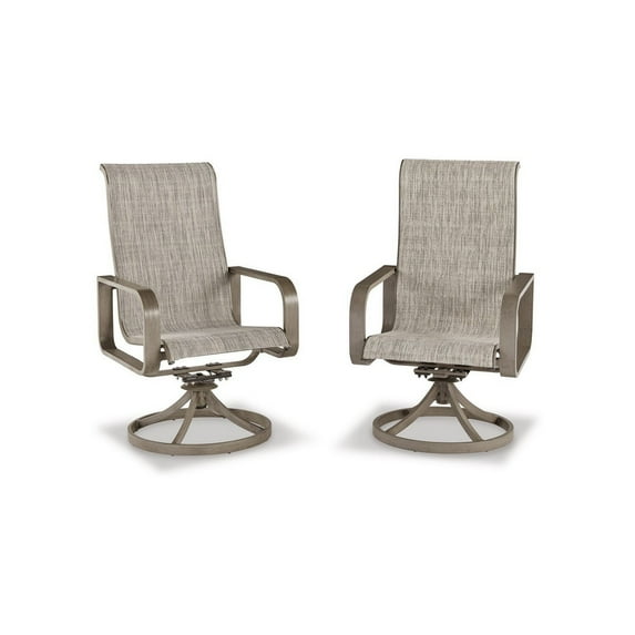 Beln 28 Inch Swivel Armchair Set of 2, Outdoor, Sling Fabric, Beige