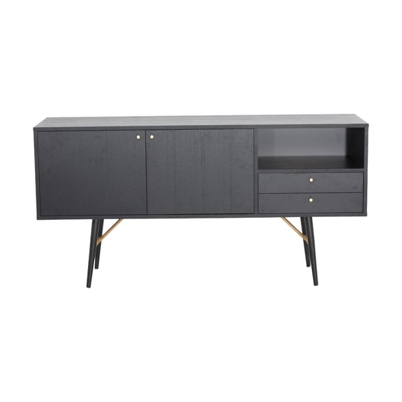 Belo Sideboard Buffet Console, 2 Drawers, Gold Accent, Black, 63 Inch