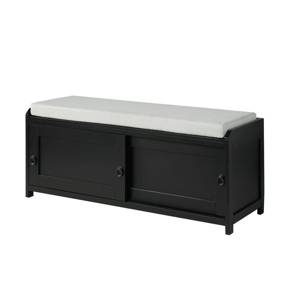 Benjara Bench with 2 Sliding Cabinets and Ring Pulls, Black