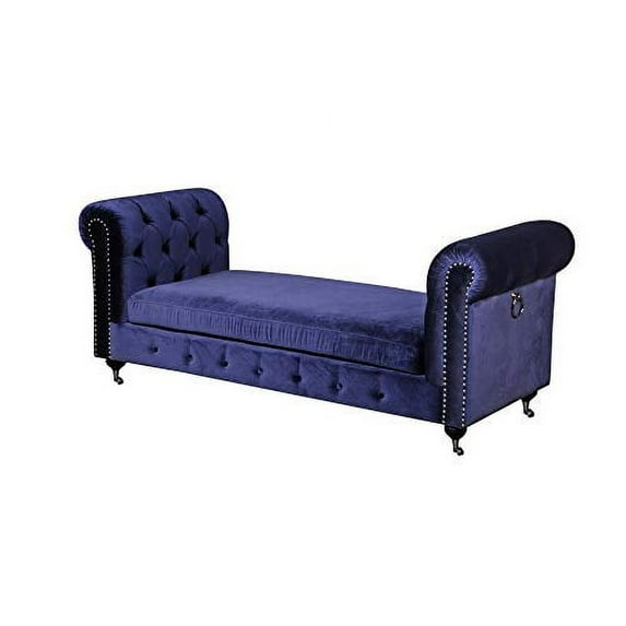 Benjara Benzara Velvet Upholstered Bench with Nail Head Trim, Blue and Silver