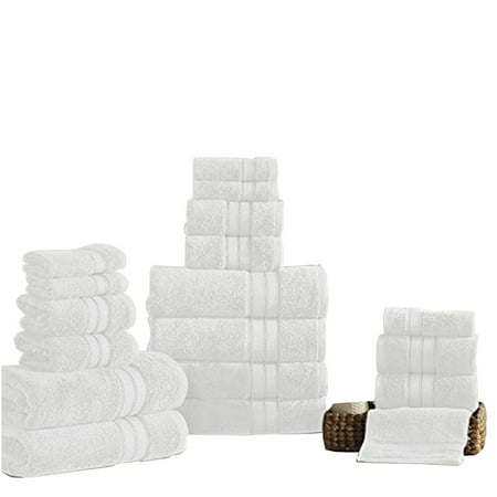 Bergamo 18 Piece Spun loft Towel Set with Striped Pattern The Urban Port, White