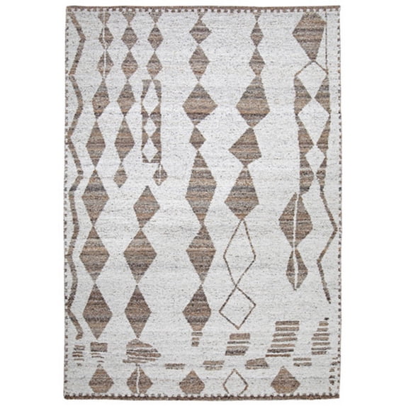 Benjara Betty 10 x 14 Area Rug, Geometric Pattern, Beige Brown Polyester, Cotton