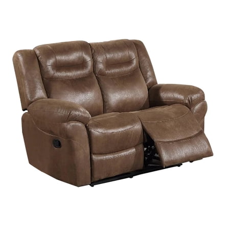 Benzara Betty Upholstered Leather Power Reclining Loveseat Chair in Dark Brown
