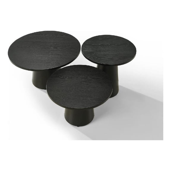 Bili 3pc Round Coffee- End and Console Table Set- Ebony Black Wood