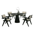 thumbnail image 1 of Bili 5pc Round Dining Table and 4 Armchairs Set- Open Back- Beige- Black, 1 of 6