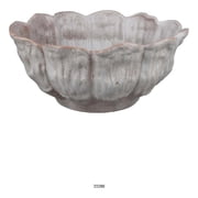 Benjara Bobo Decorative Bowl- Floral Design- 17 White Ceramic