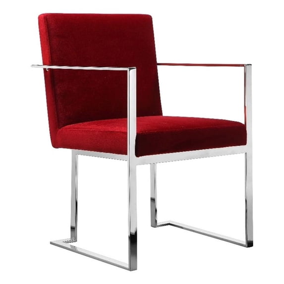 Benjara Boly 22" Dining Armchair- Plush Red Velvet- Chrome Cantilever Steel
