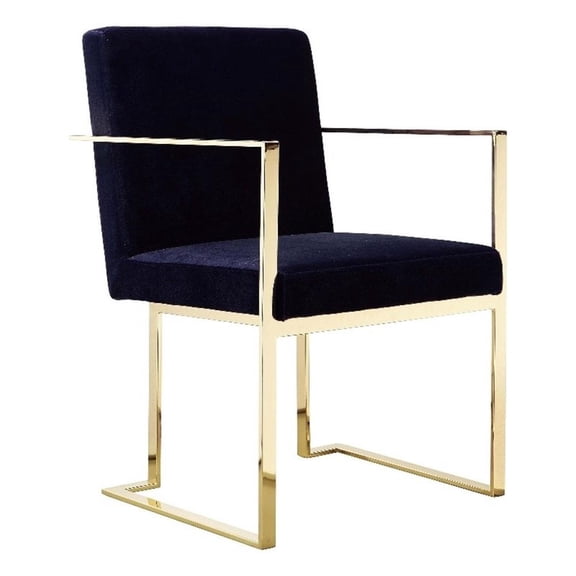 Benjara Boly 22" Dining Side Chair Armchair- Navy Blue Velvet- Gold Steel Frame