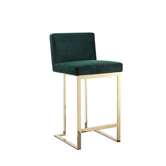 Benjara Boly 26 Inch Counter Stool Chair, Cushioned Green Velvet, Gold Cantilever