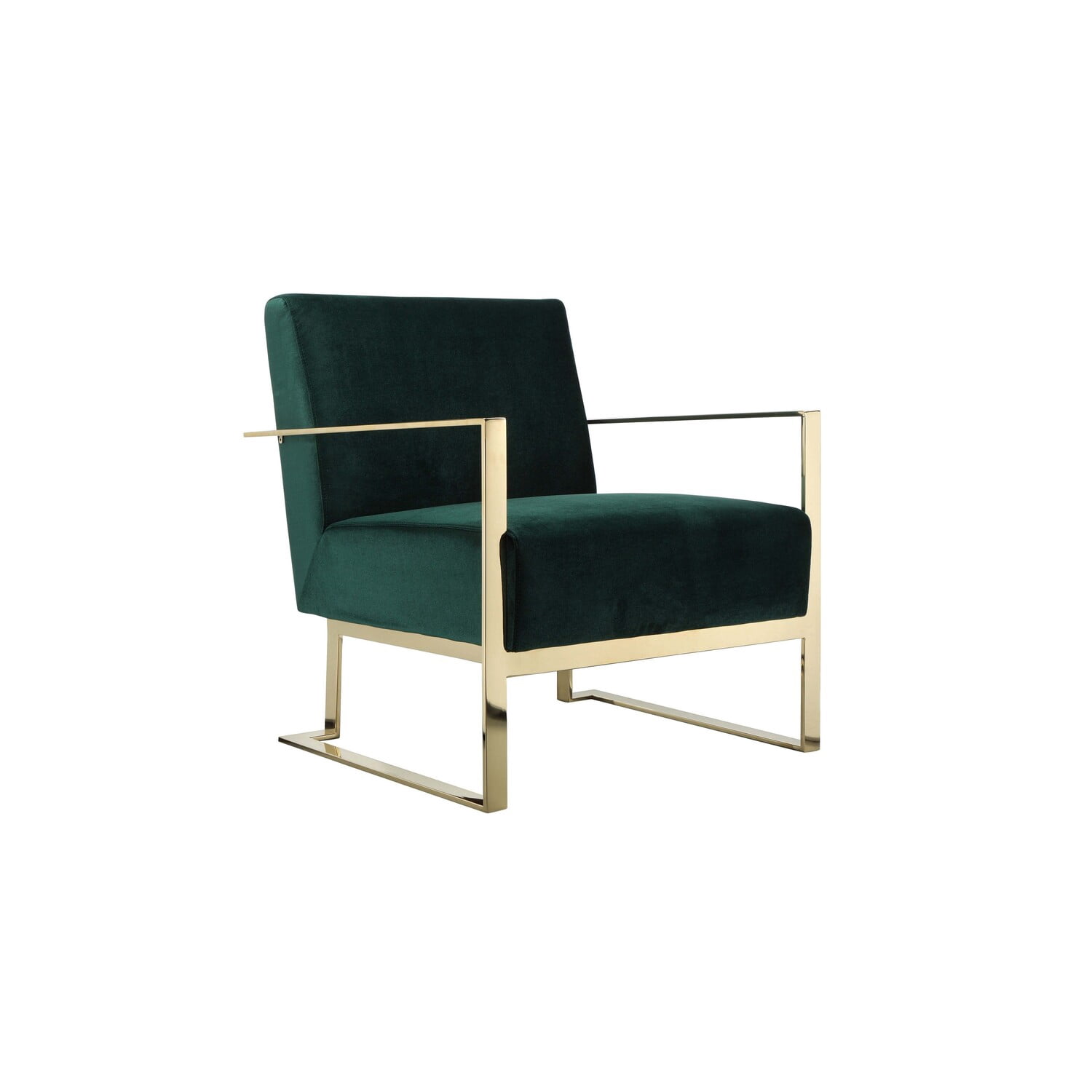 Benjara Boly 28 Inch Lounge Chair, Green Velvet Upholstery, Gold Steel ...