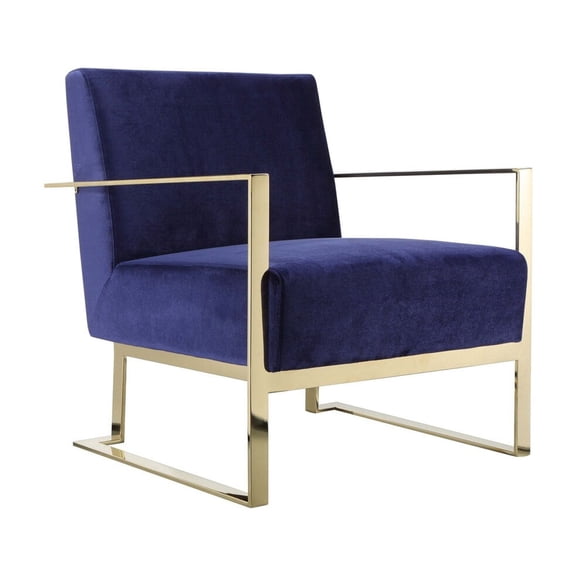 Benjara Boly 28" Lounge Chair- Navy Blue Velvet Upholstery- Gold Steel Frame