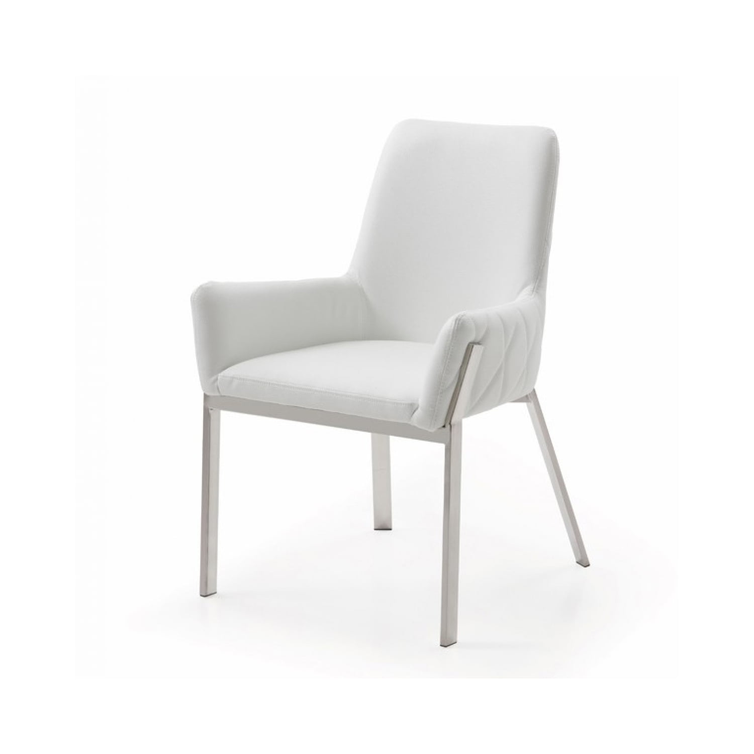 Benjara Bonded Leather Dining Chair with Flared Armrest and Metal Legs