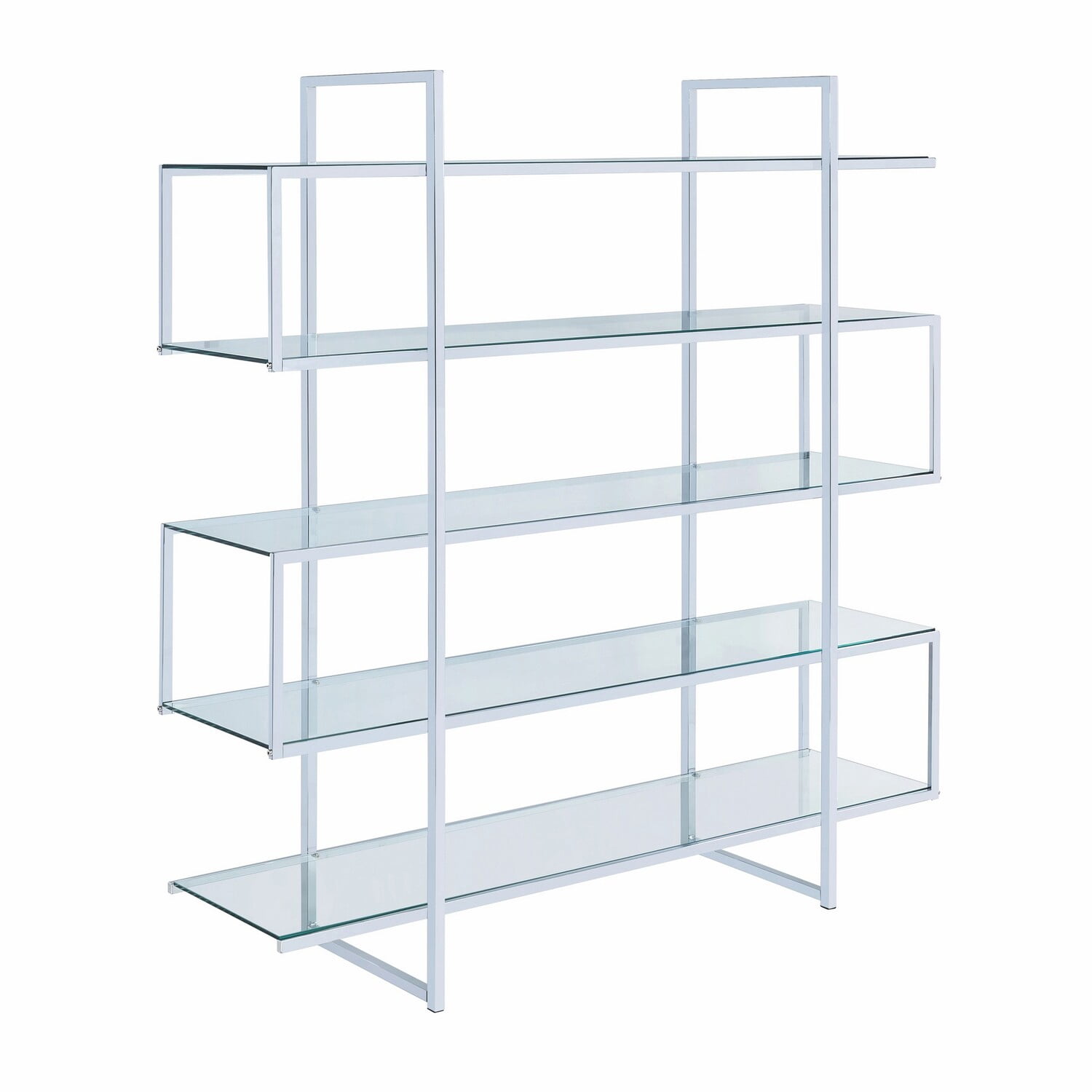 Metal Bookcase with 5 Tempered Glass Shelves and Electroplated Frame
