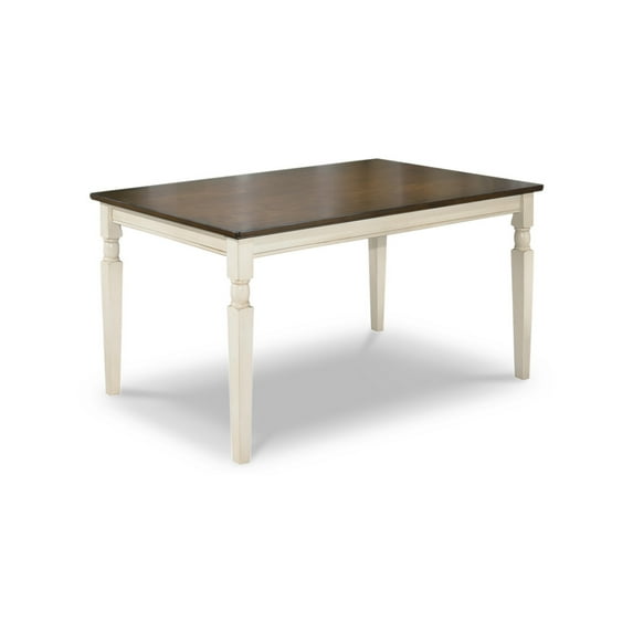 Borg Dining Table, 60 Inch Rectangular Brown Wood, White Turned Legs